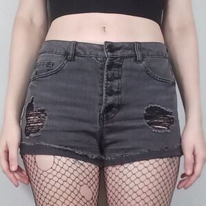 Soft Cotton Blend Distressed Denim Mid Rise Shorts